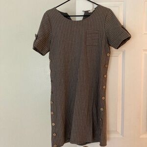 Striped Gray Button-Detail Dress
